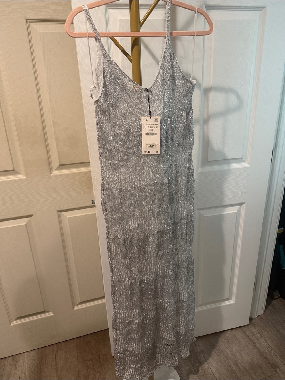 Zara Silver Sequin V-Neck Maxi Dress